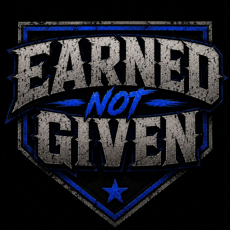 The blue Earned Not Given crest
