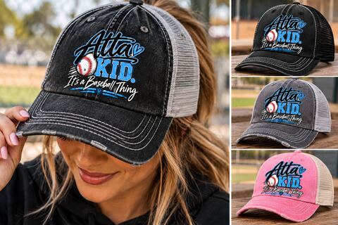 The Atta Kid trucker in black, grey and pink