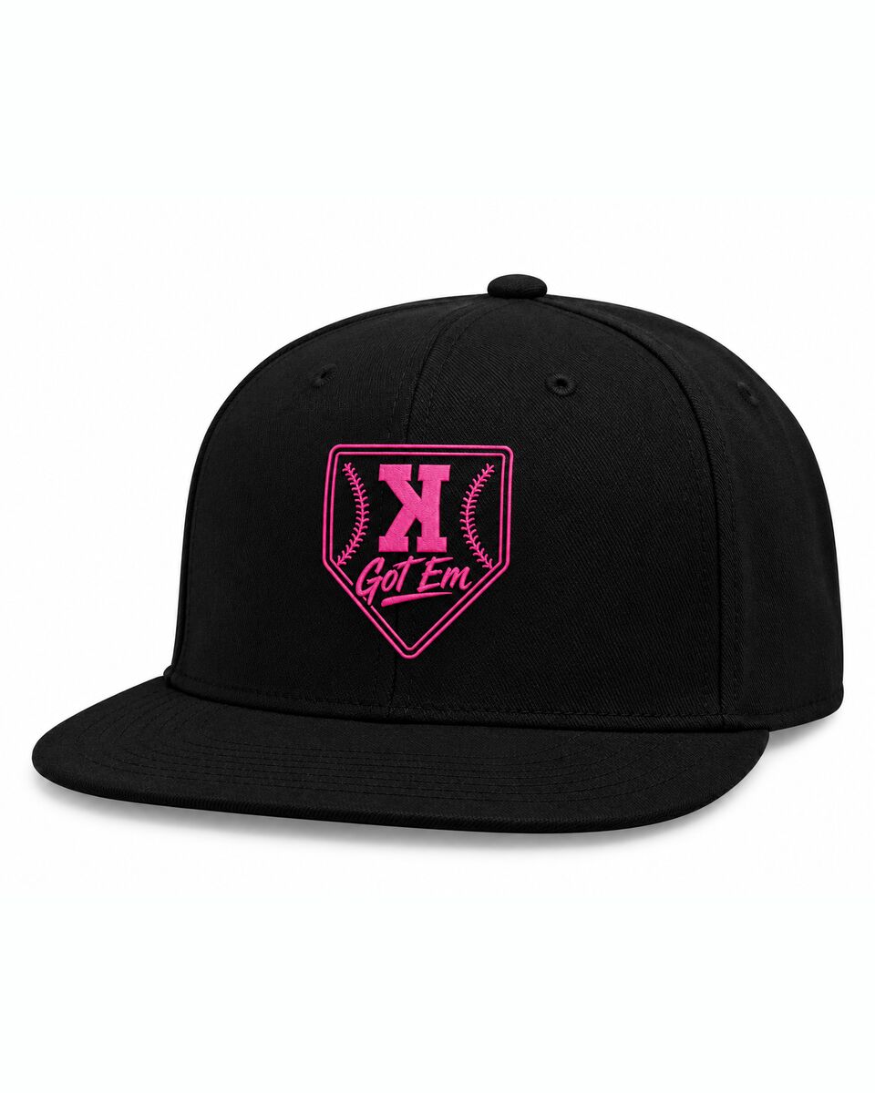 Black Got 'Em flat bill with the logo embroidered in pink