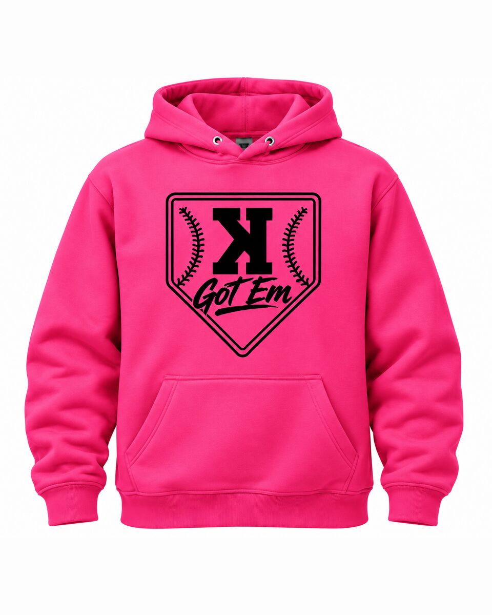 Pink Got 'Em hoodie with the black crest