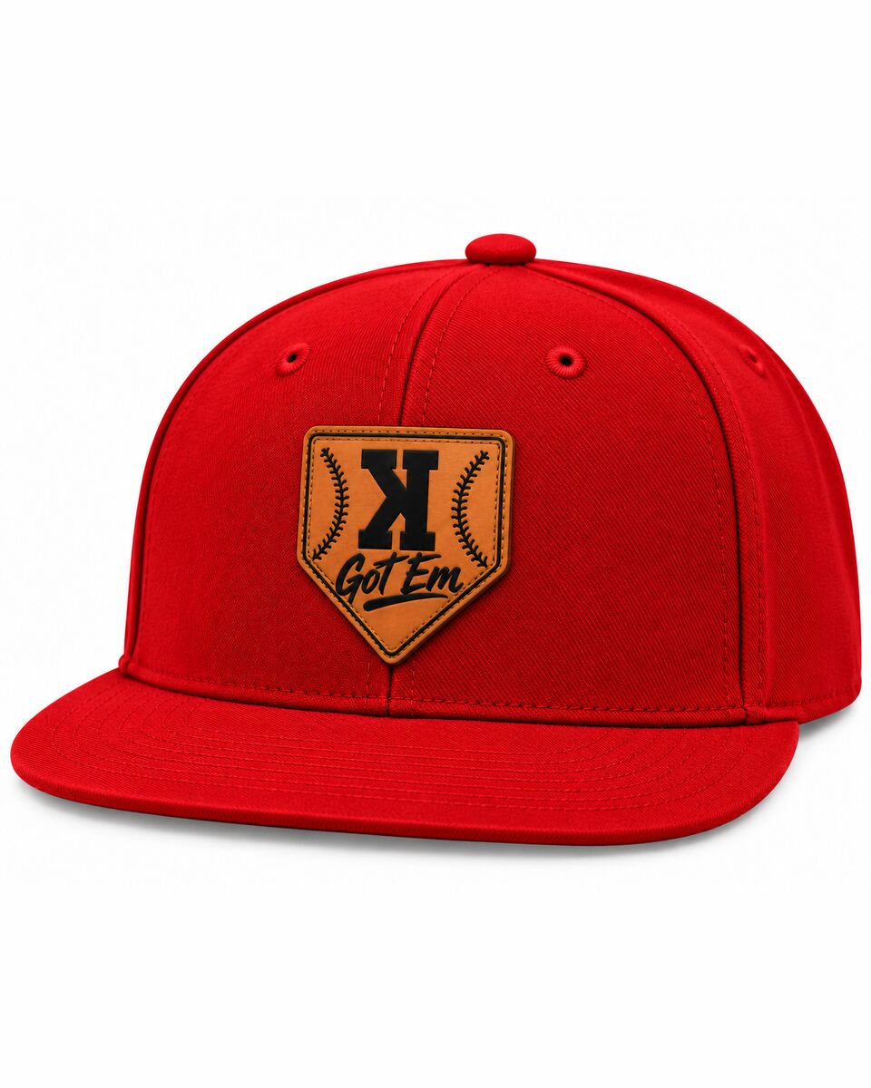 Red flat bill with the Got 'Em leather patch