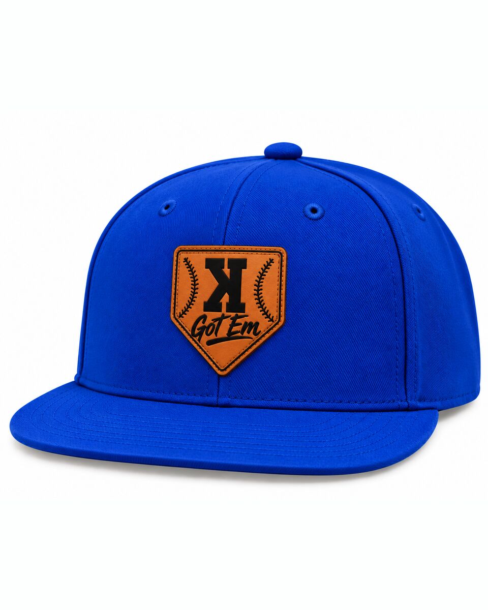 Royal blue flat bill with the Got 'Em leather patch